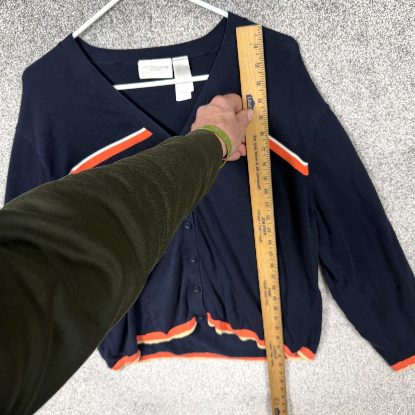 Liz Claiborne VINTAGE Liz Claiborne Cardigan Sweater XL Raglan Stripe Knit V-Neck Blue/White/Orange Casual Womens Regular Fit all seasons Size XL / US 12-14 / IT 48-50 - 2 Thumbnail
