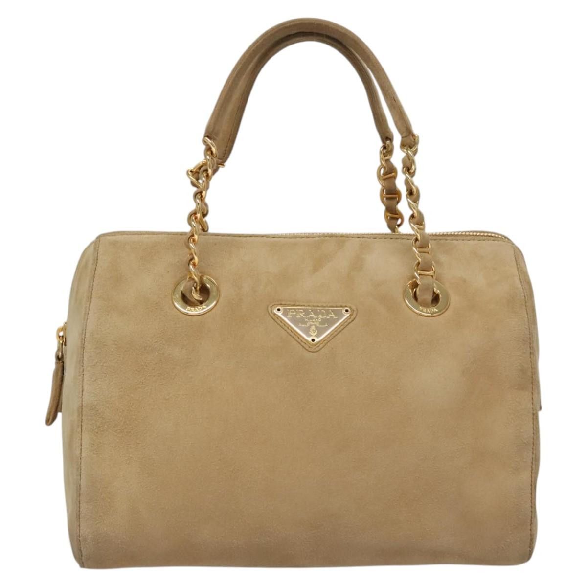 Prada Triangle Logo Beige Suede Handbag (Pre-Owned) Size ONE SIZE - 1 Thumbnail