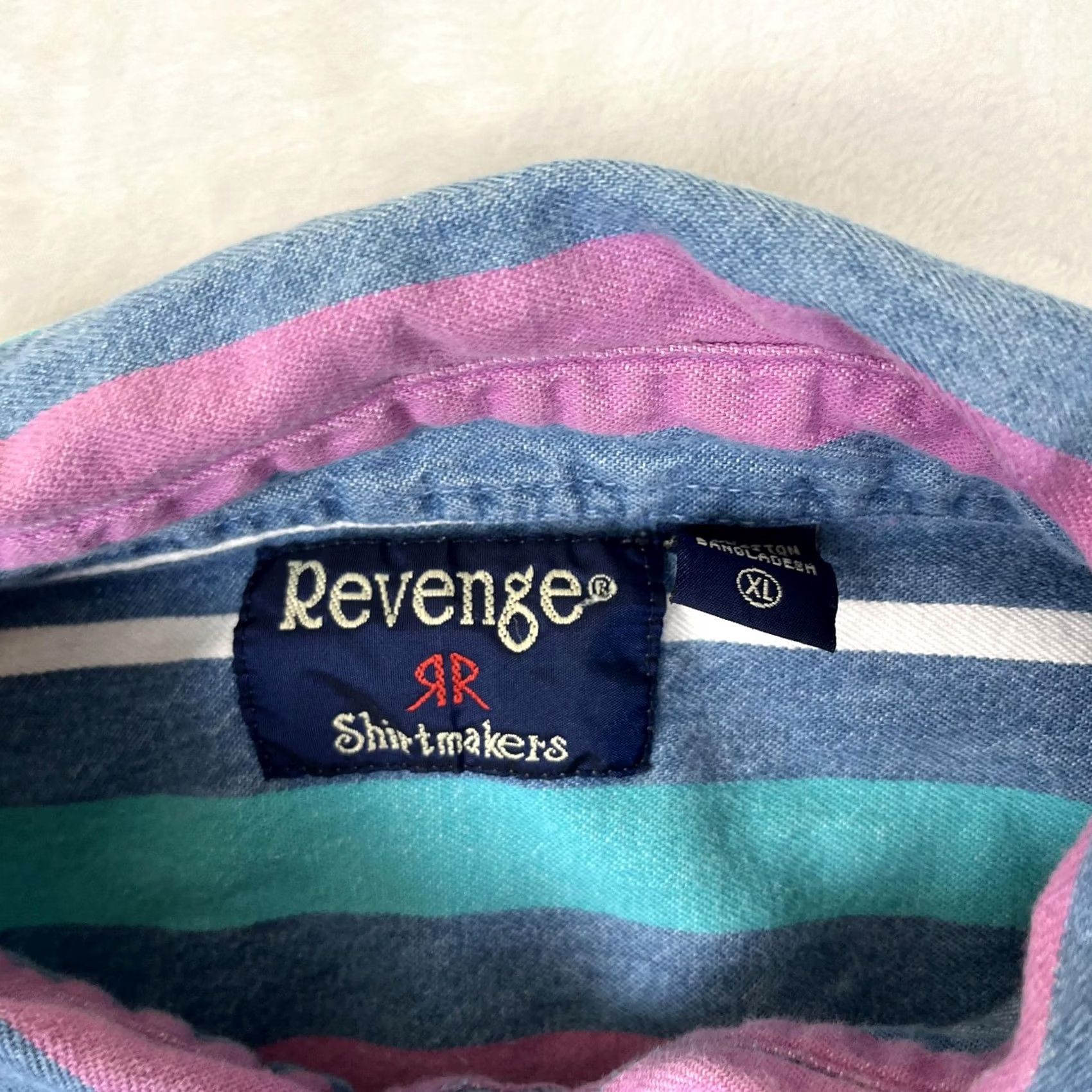 Revenge VINTAGE Revenge Shirt Mens XL Purple Striped Denim Long Sleeve Button Front Size US XL / EU 56 / 4 - 3 Thumbnail