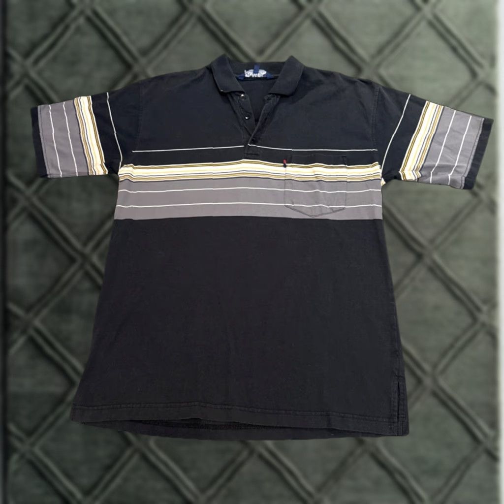 Vintage VINTAGE Penguin Brand Black Grey Yellow White Stripe Polo Shirt Mens M Polo 80s Stripe Size US M / EU 48-50 / 2 - 1 Thumbnail