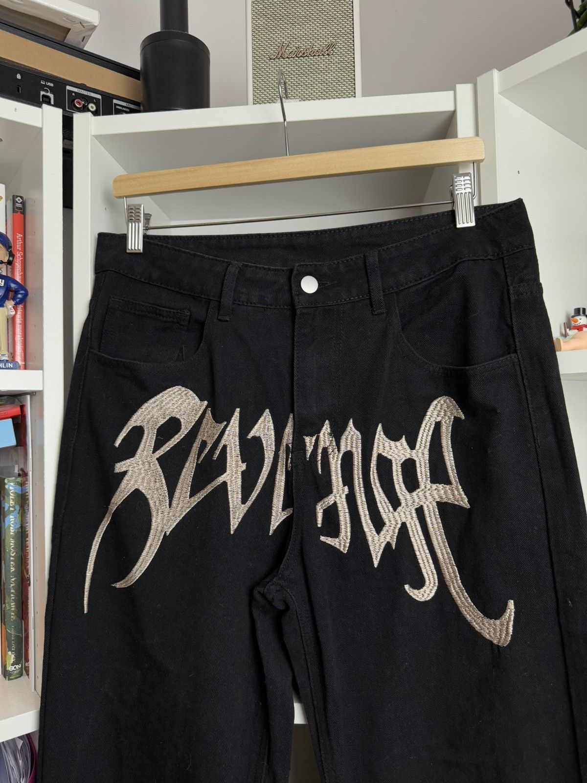 Other Revenge style big logo embroidered black denim pants 30 rare Size US 30 / EU 46 - 3 Thumbnail