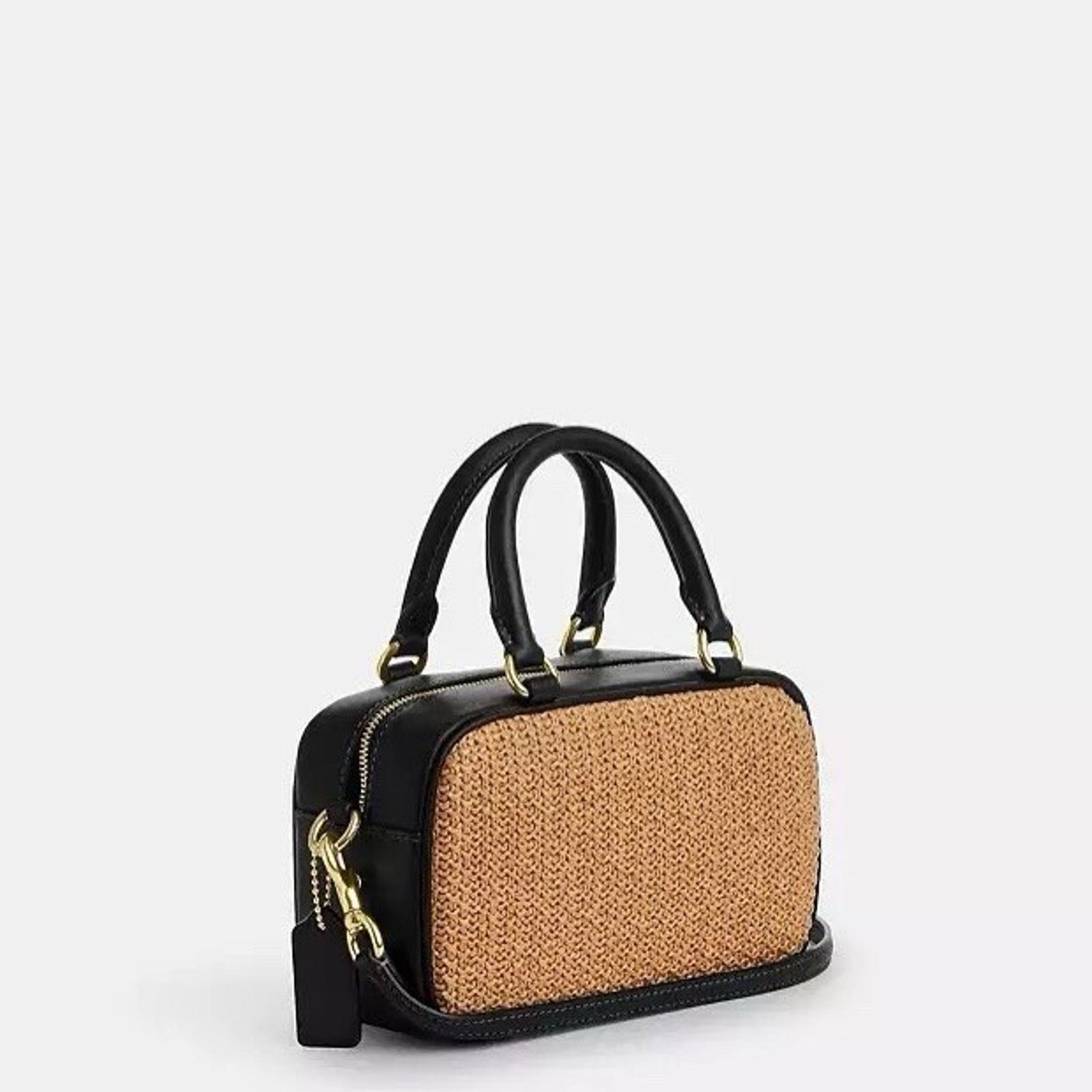 Coach NWT COACH Satchel Mini Bag CAK74 Toast/Black Straw Leather Size ONE SIZE - 8 Thumbnail