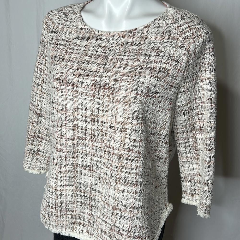 Designer W5 Antrhro 3/4 Sleeve Houndstooth Tweed Top w/Back Zipper, M Size M / US 6-8 / IT 42-44 - 2 Thumbnail