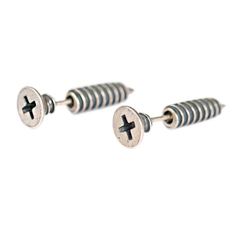 Jewelry Sterling silver Screw Earrings One Pairs Chrome Jewelry Size ONE SIZE - 5 Thumbnail