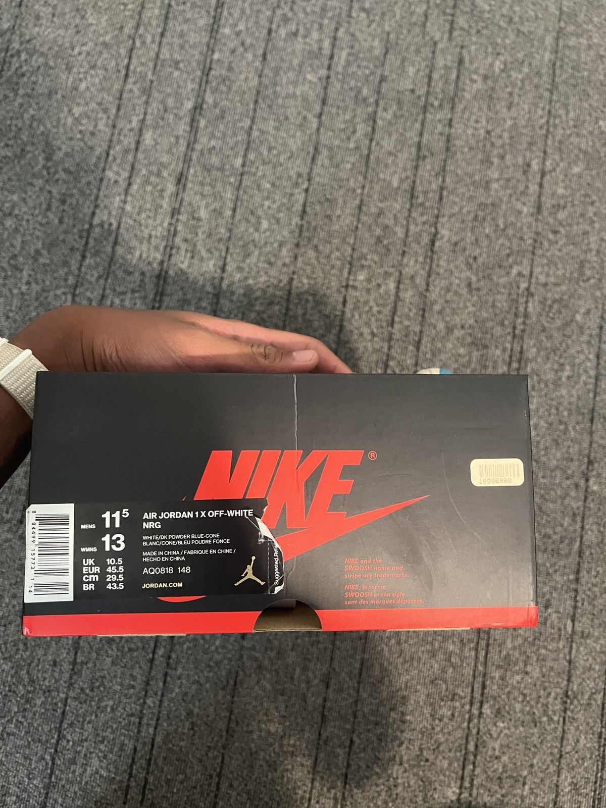 Jordan Brand × Nike × Off-White Air Jordan 1 x Off-White NRG UNC University Blue Size US 11.5 / EU 44-45 - 3 Thumbnail