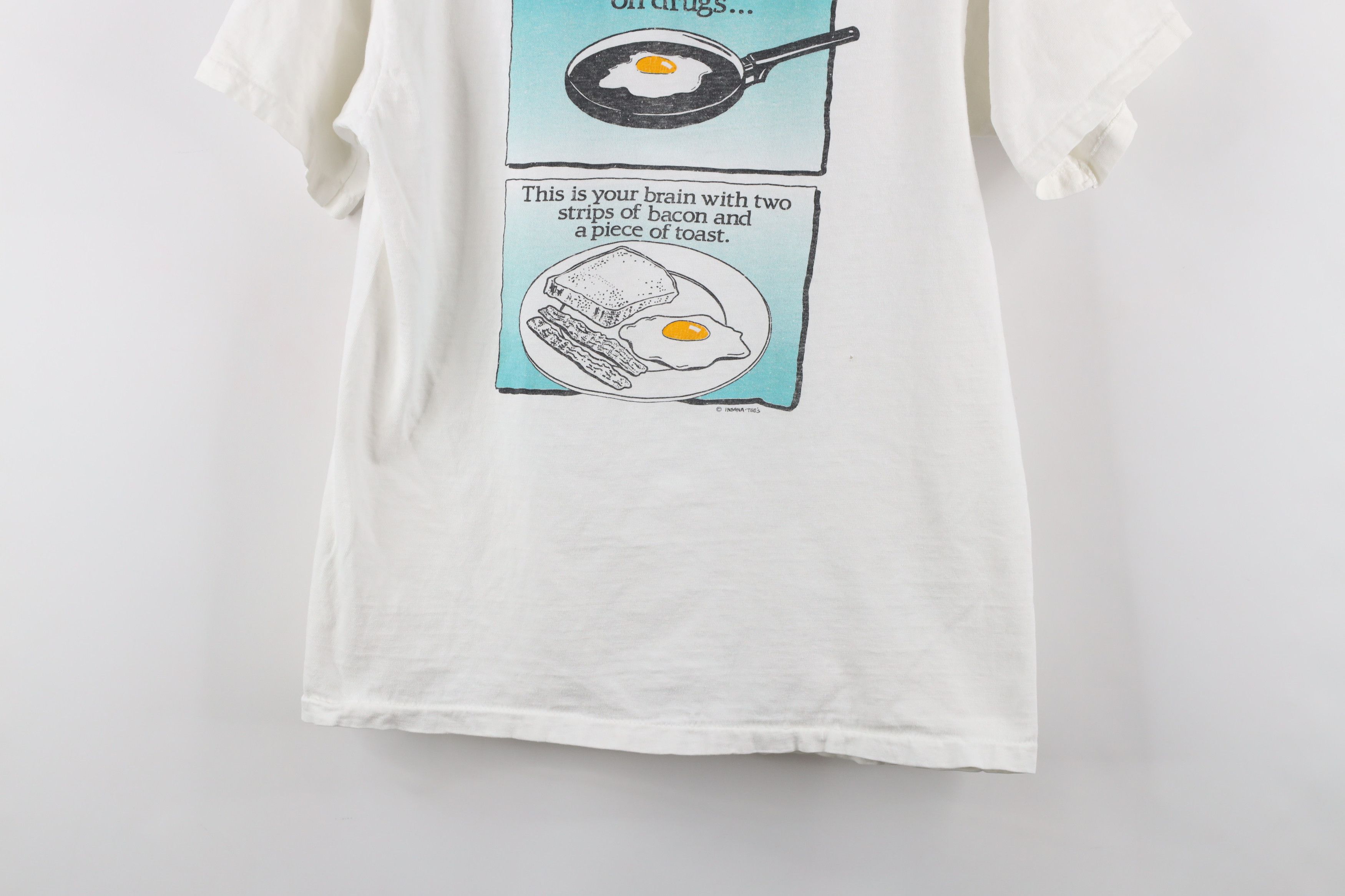 Vintage Vintage 90s Funny Brain On Drugs Breakfast T-Shirt White USA Size US M / EU 48-50 / 2 - 3 Thumbnail