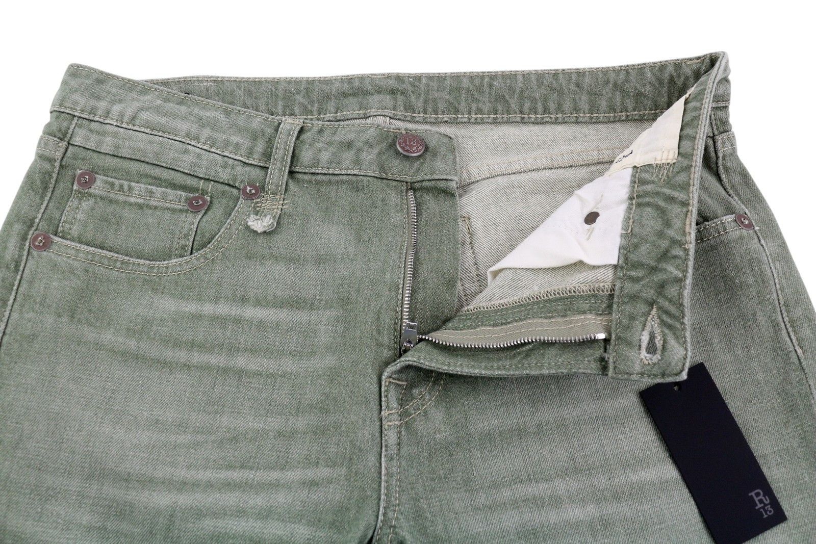 R13 BOY STRAIGHT 31 Cropped Army Green Stretch 84484 Size 31" - 5 Thumbnail