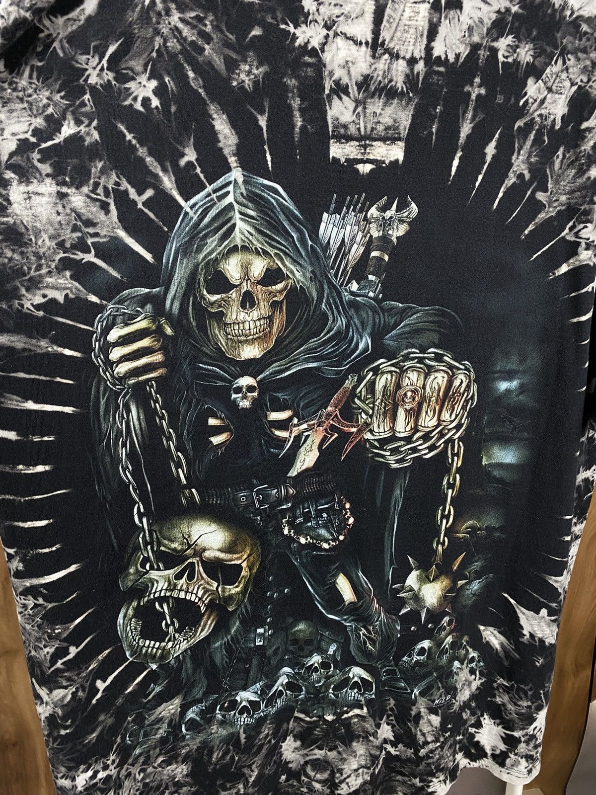 Vintage 💀Vintage 90s T-Shirt Wild Skeleton Death Tie Dye VTG Tee💀 Size US XXL / EU 58 / 5 - 8 Thumbnail