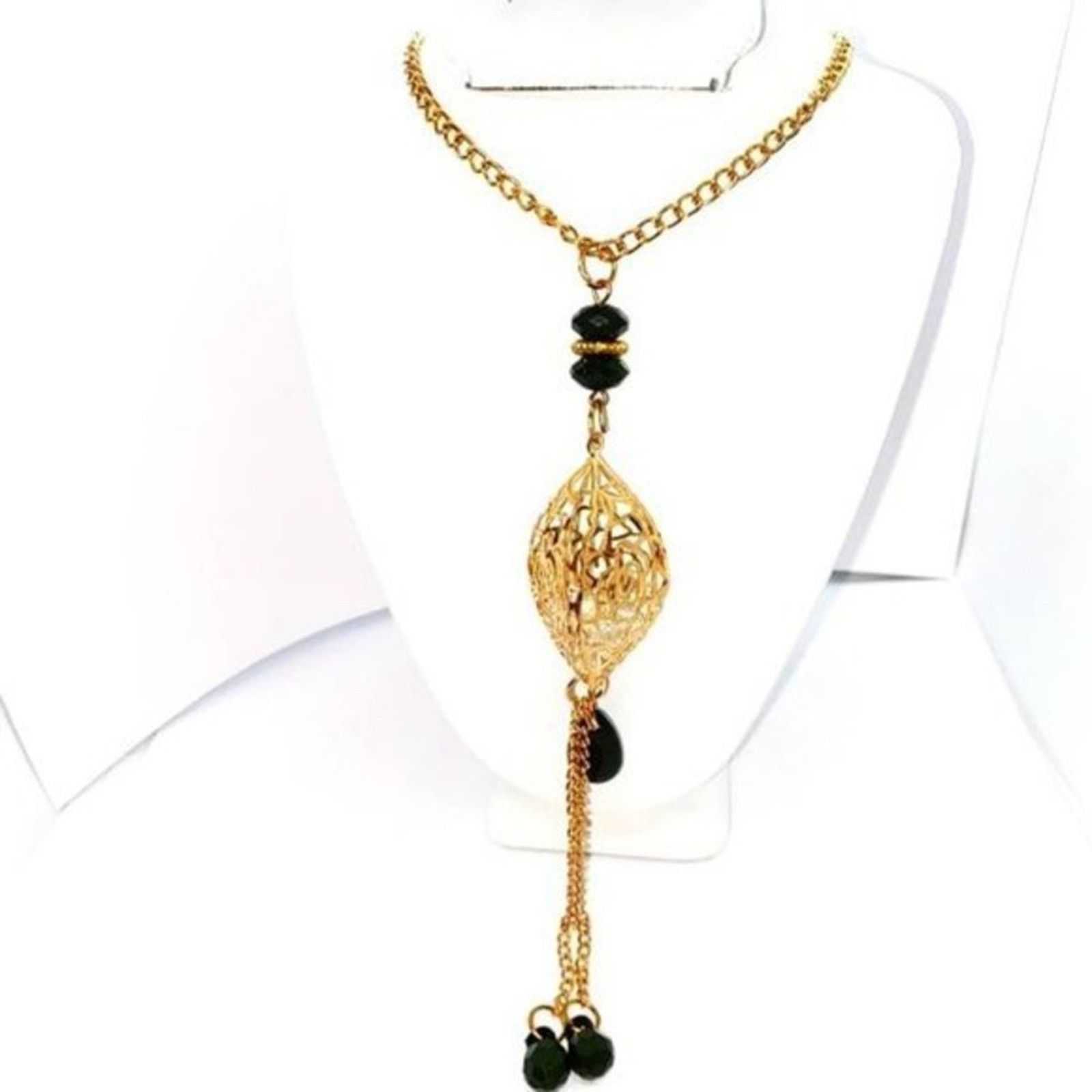 Handmade Gold-Tone Laser-Cut Rose 3D Pendant Bead Necklace Size ONE SIZE - 1 Thumbnail