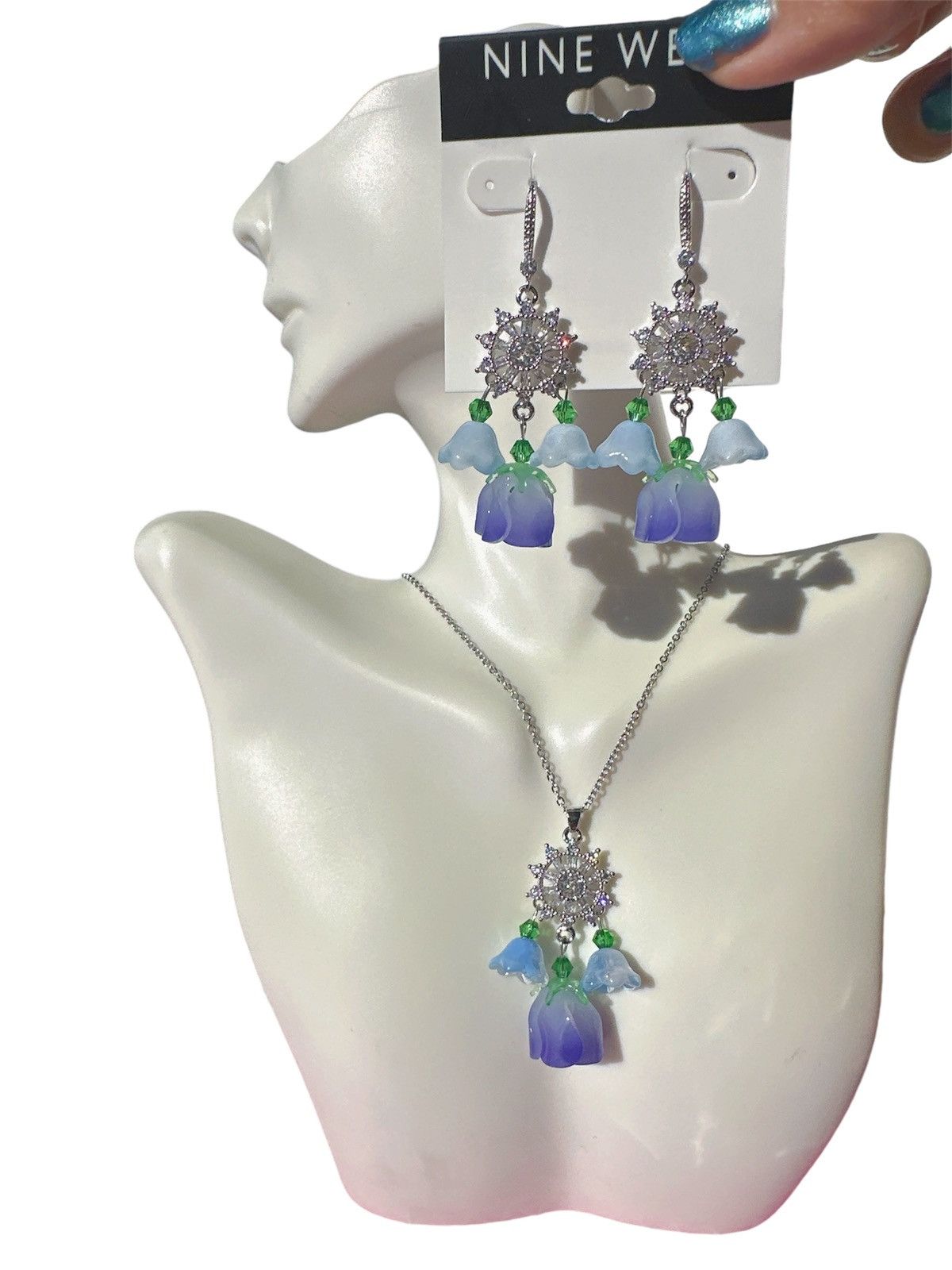 Nine West Nine West 2pc set necklace + earring blue gradient Morning G Size ONE SIZE - 1 Thumbnail