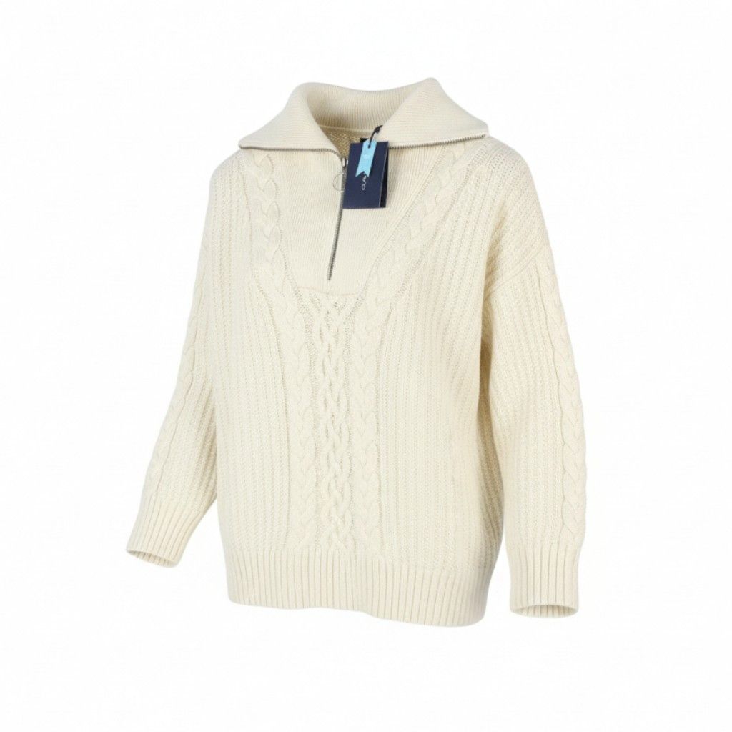 Gant CABLE HALF ZIP L Cream Wool Blend Knit 88106 Size L / US 10 / IT 46 - 1 Thumbnail