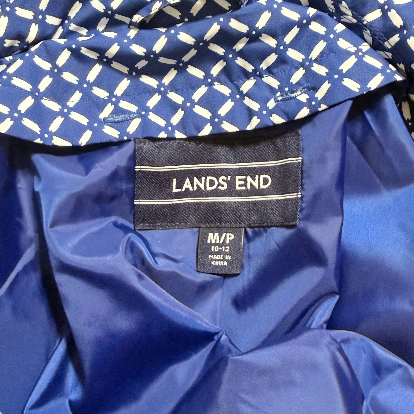 Lands\' End Blue Patterned Mid-Length Jacket | Sz M (10–12)