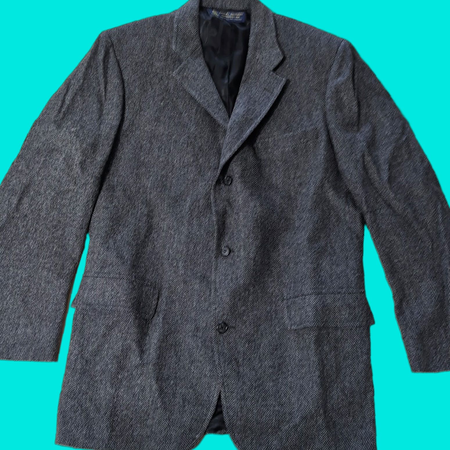 Brooks Brothers VINTAGE Brooks Brothers Charcoal Gray Tweed Herringbone 45L Blazer Single-Breasted 3-Button USA Mens Size ONE SIZE - 1 Thumbnail