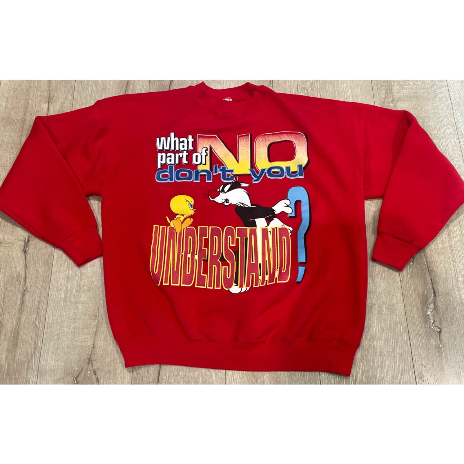 Vintage VINTAGE Looney Tunes Tweety Bird Sylvester Sweater Red XL Sweatshirt Pullover Unisex Adults Crew Neck Long Sleeve Graphic Print (What Part Of) Size US XL / EU 56 / 4 - 3 Thumbnail