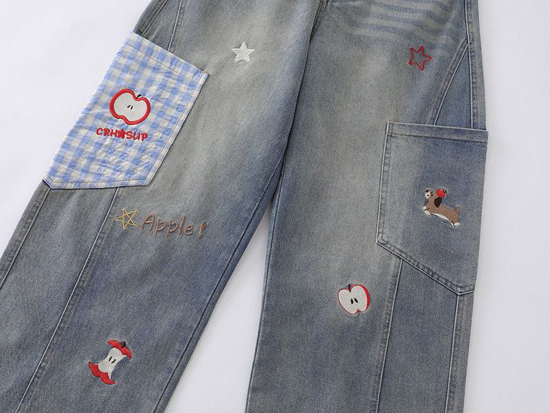 Jean Men's Retro Apple Puppy Embroidered Work Jeans Size US 32 / EU 48 - 4 Thumbnail
