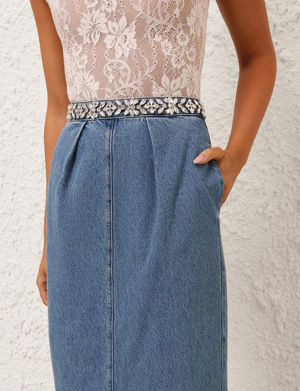 Zimmermann oc11z1025 Crush Embellished Denim Skirt in Blue Size 26" / US 2 / IT 38 - 5 Thumbnail