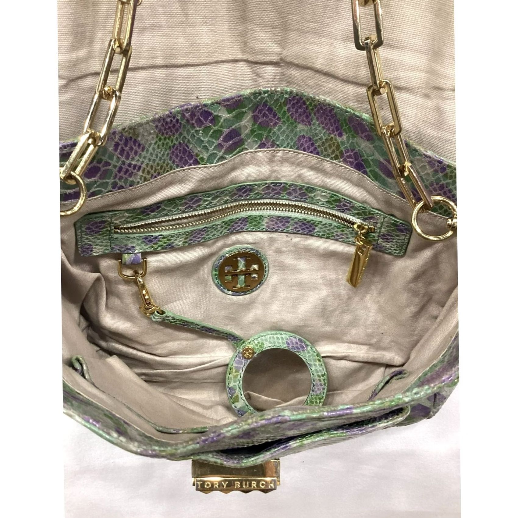 Tory Burch Tory Burch Suede Chain Shoulder Bag Women Green and Purple Exterior Color: Green and Purple Size ONE SIZE - 4 Thumbnail