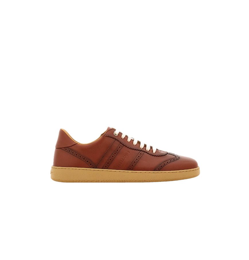 Salvatore Ferragamo o1s1rm0126 Signature Leather Low-Top Sneakers in Brown Size US 11 / EU 44 - 1 Thumbnail