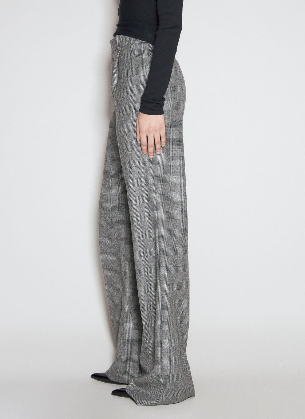 image of Saint Laurent Paris Prince Of Wales Flared Pants in Grey, Women's (Size 26)