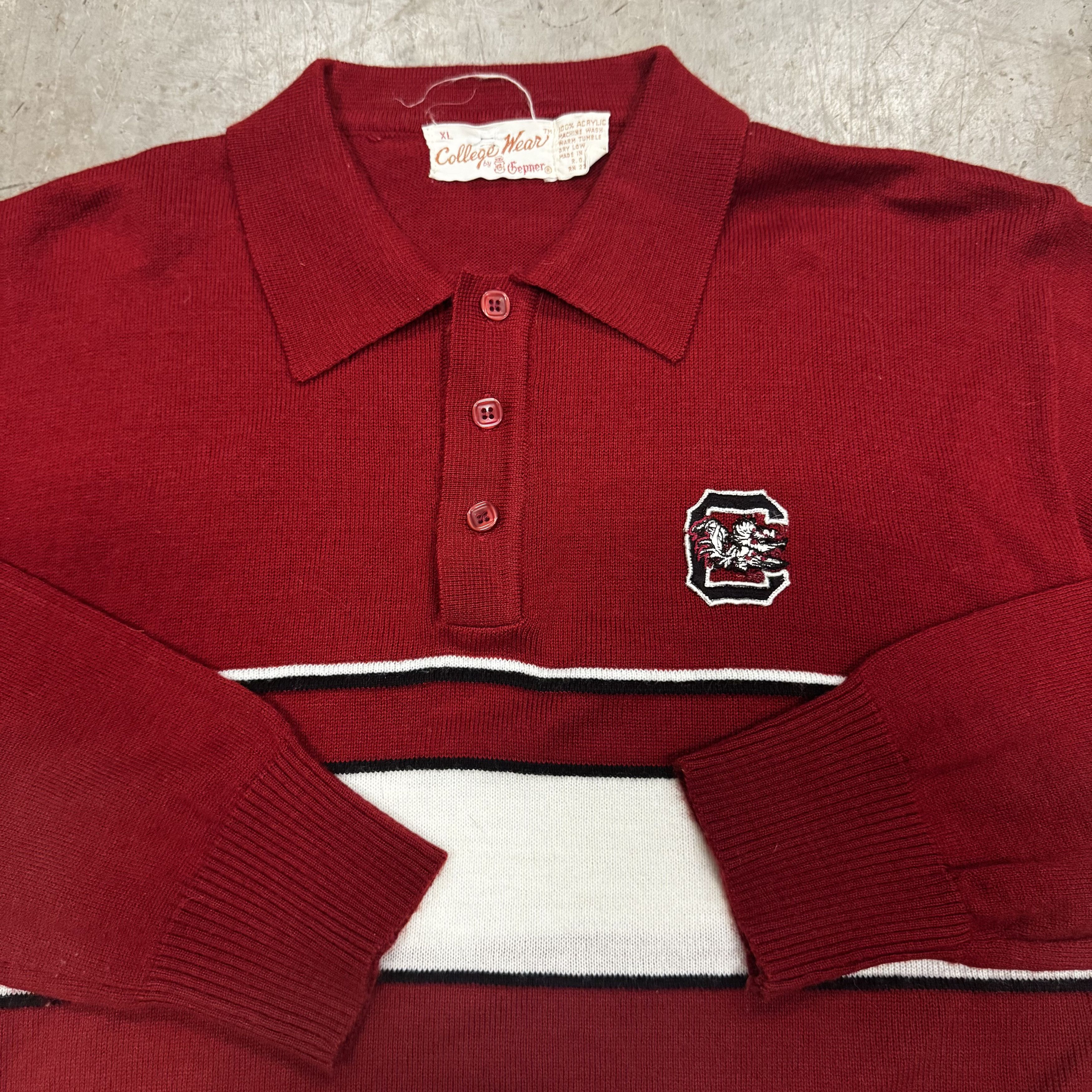 Vintage VTG 80s USC Gamecock College Wear Gepner Acrylic Polo Shirt Size US XL / EU 56 / 4 - 3 Thumbnail