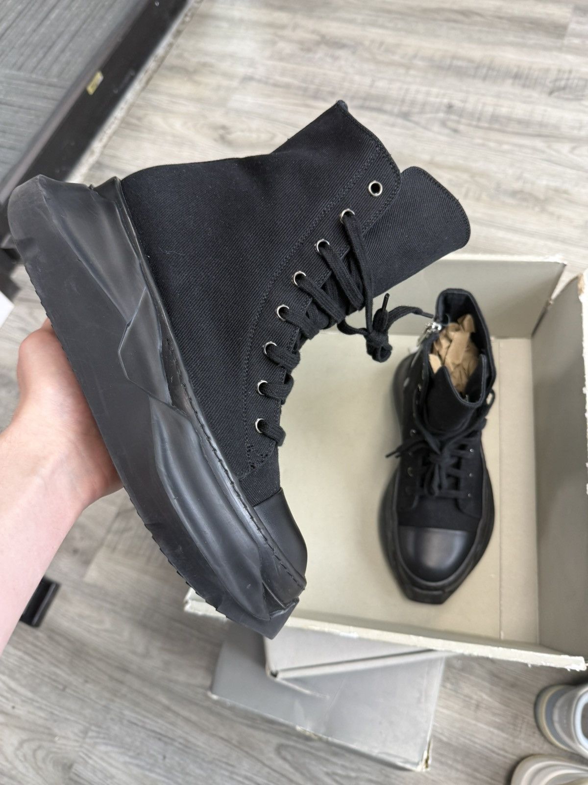 Rick Owens Rick Owens - DRKSHADOW Abstract High Top Sneakers (Canvas) Size US 8 / EU 41 - 1 Thumbnail