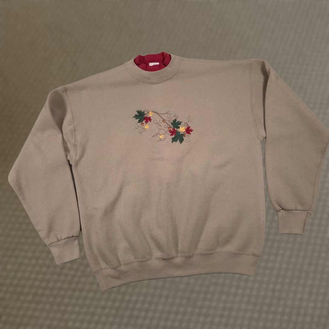 Fruit Of The Loom VINTAGE Fruit of the Loom Sweatshirt Womens XL Beige Embroidered Leaf Acorn Fall Pullover Crew Mens Size XL / US 12-14 / IT 48-50 - 1 Thumbnail