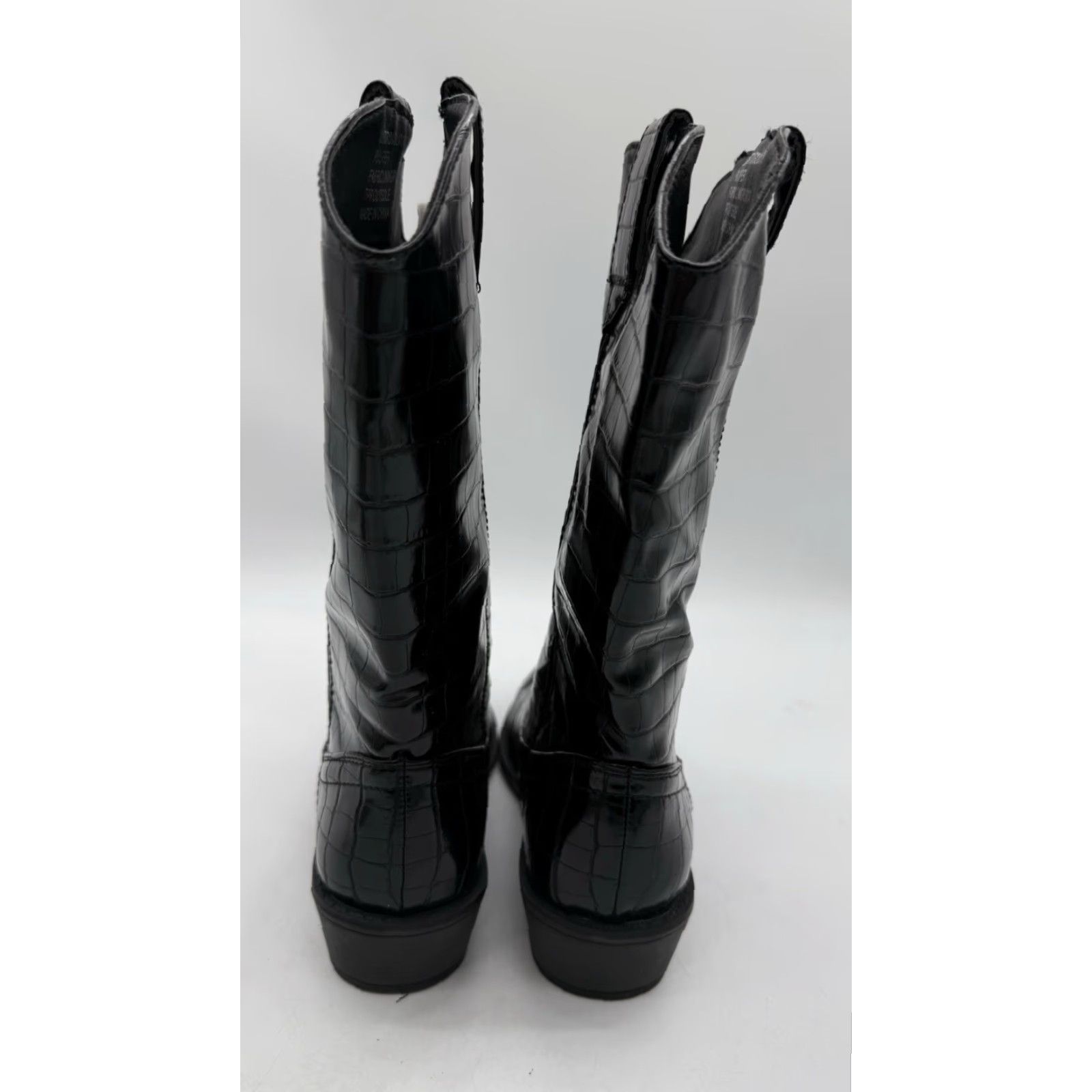 Vintage Madden Girl Western Black Embossed Croc Faux Leather Boots Womens 7.5 M, Black, Lace-Up Zip, Comfort, Lightweight, Faux Leather, Vintage, 90s? Size US 8 / IT 38 - 4 Thumbnail