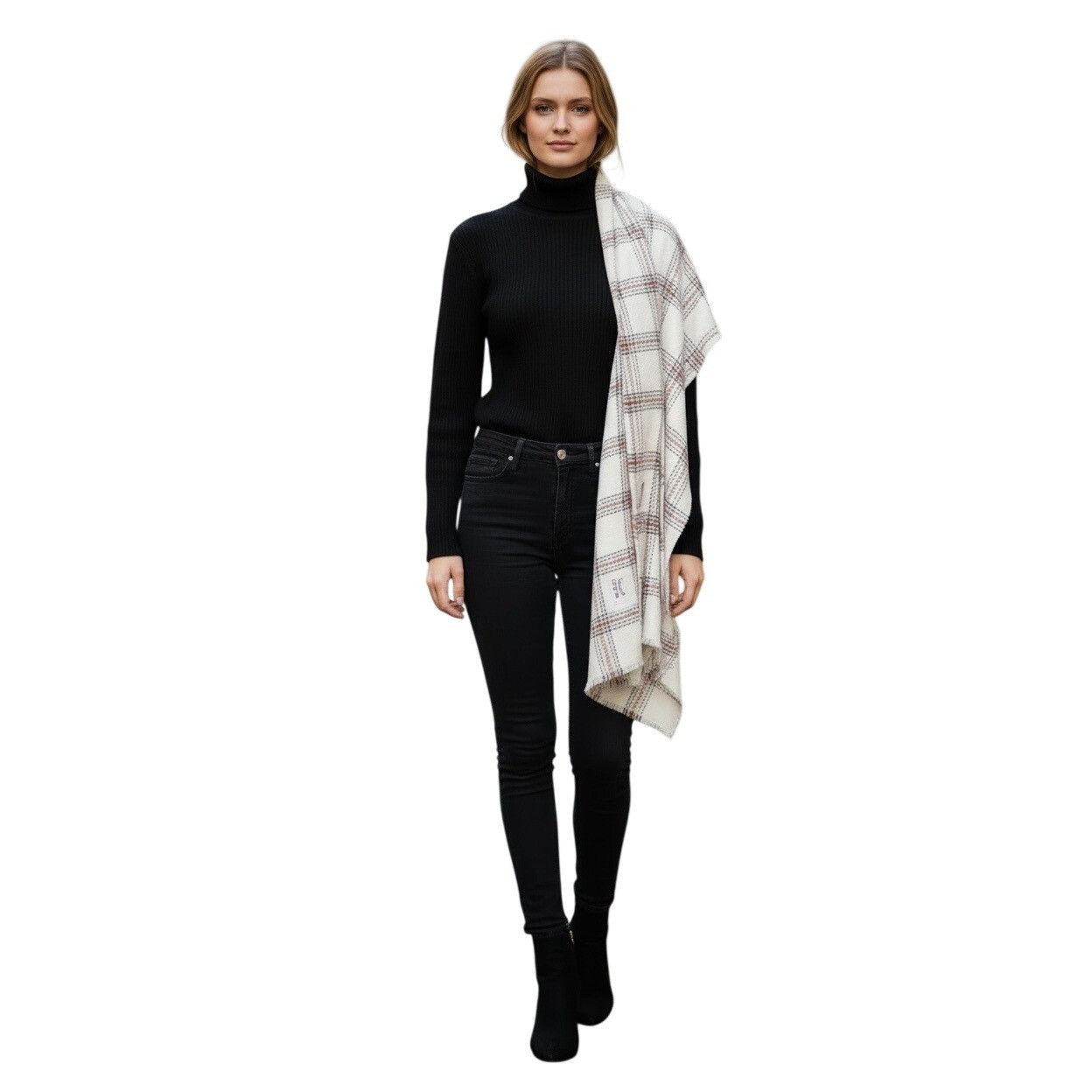 Other Cejon Heritage Plaid Blanket Scarf/ Wrap, 20”x76”, Ivory Size ONE SIZE - 3 Thumbnail