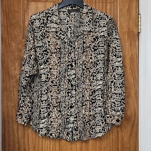 Other Vintage Black and Tan Patterned Button Front Shirt Size L / US 10 / IT 46 - 2 Thumbnail