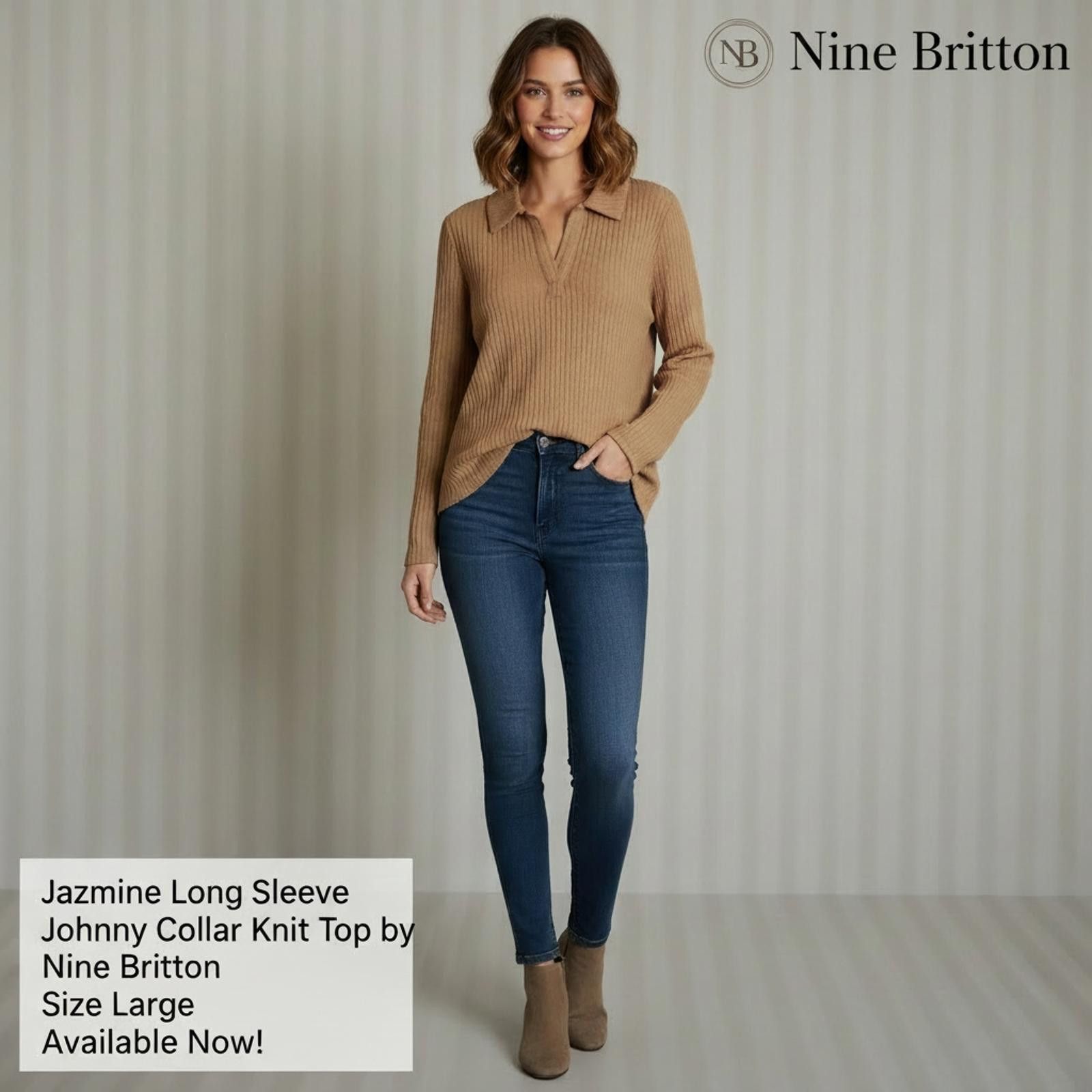 Other Jazmine Long Sleeve Johnny Collar Knit Top - Size Large Size L / US 10 / IT 46 - 2 Thumbnail