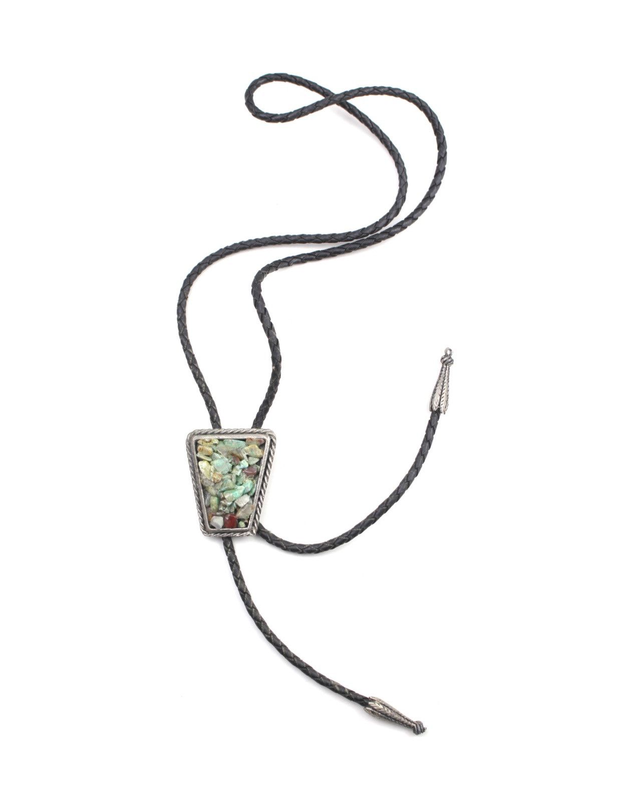 Vintage 1990S SOUTHWESTERN MOSAIC TURQUOISE BRAIDE LEATHER BOLO TIE Size ONE SIZE - 1 Thumbnail