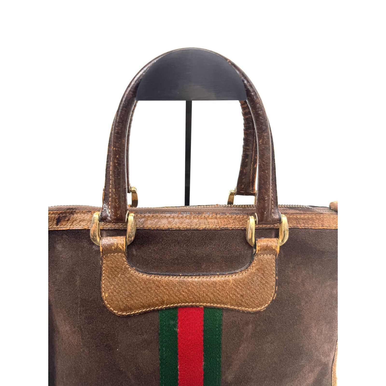 Gucci Gucci Vintage Brown Suede Web Top Handle Bag With D Rings Size ONE SIZE - 4 Thumbnail