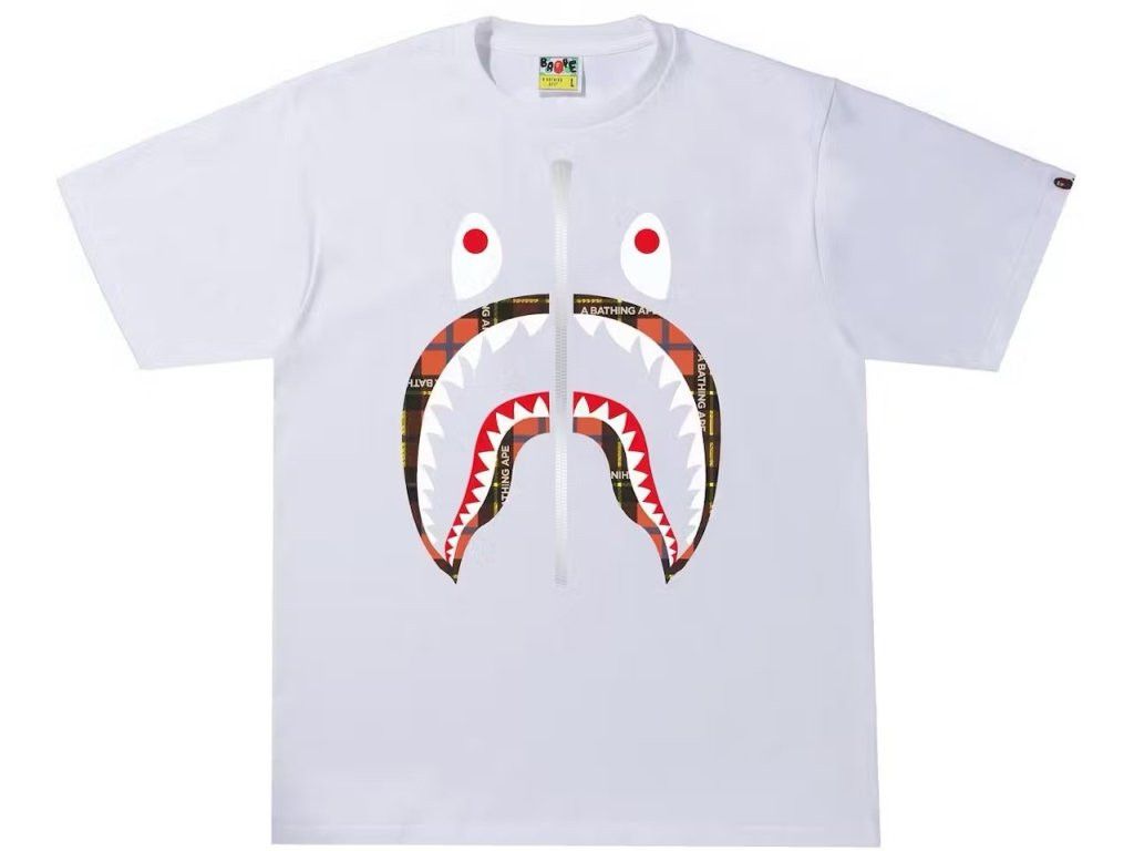 image of Bape Check Shark Tee in White, Men's (Size Medium)