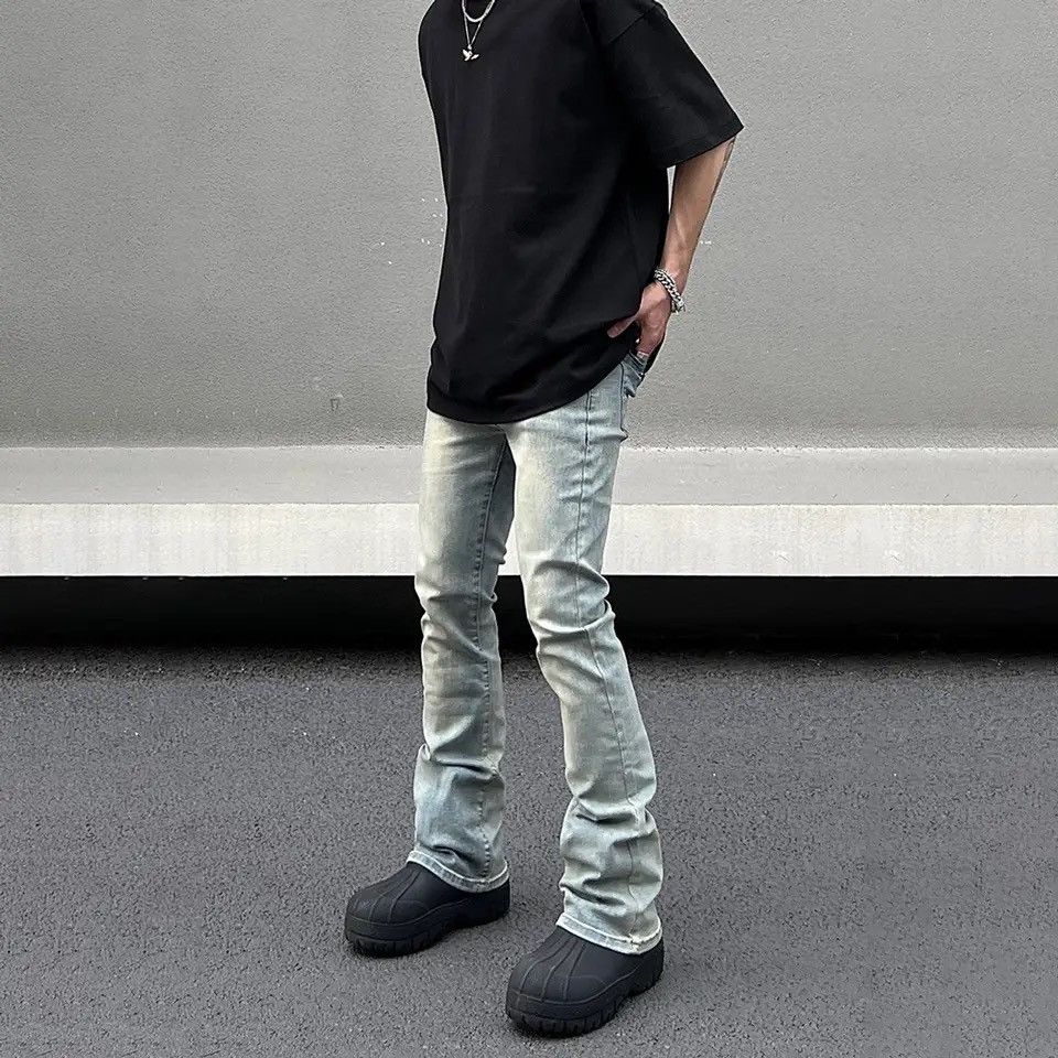 Skinny Jeans Men Streetwear Solid Color Simple Vintage Slim