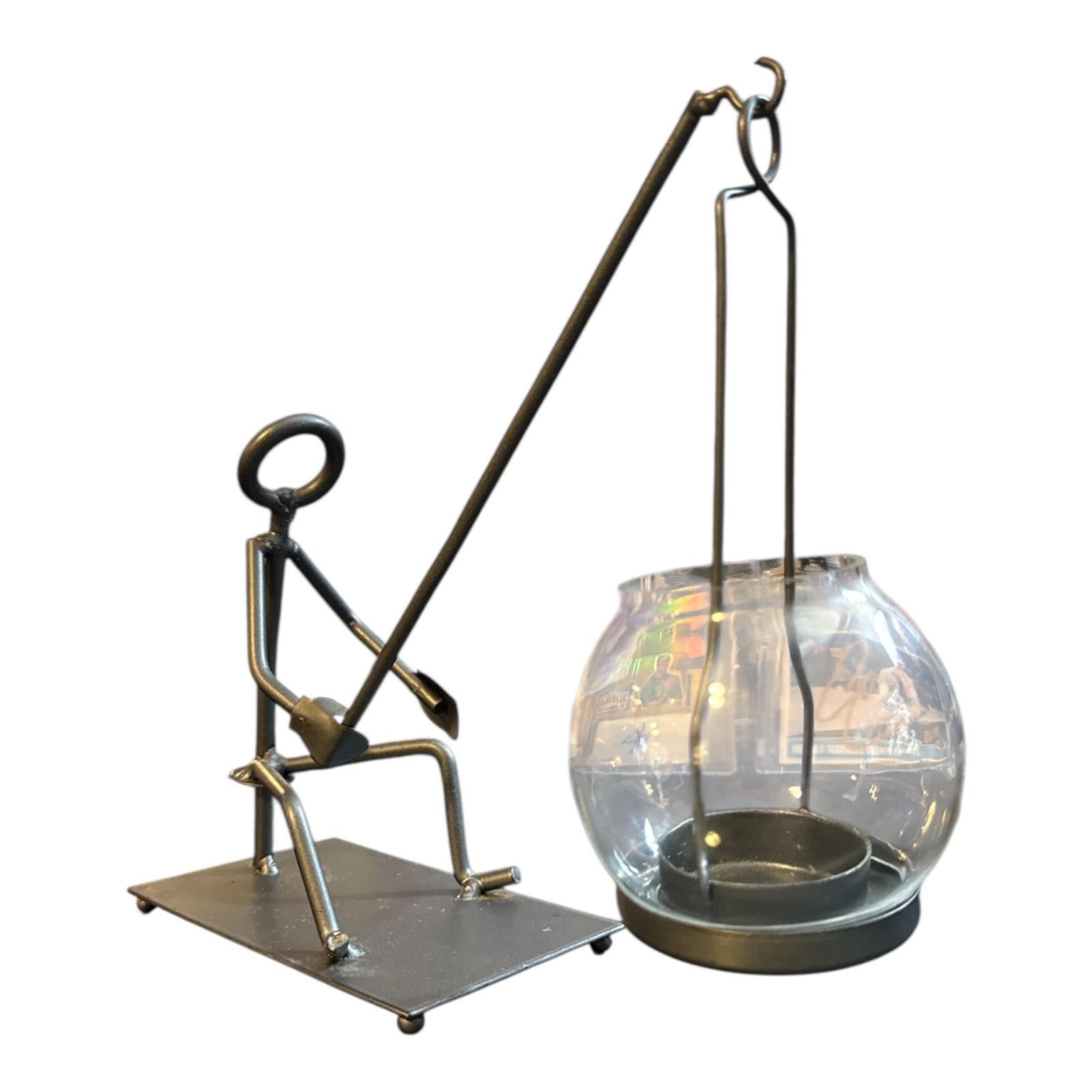 The Unbranded Brand Metal Fishing Figurine Candle Holder with Glass Bowl Size ONE SIZE - 2 Thumbnail