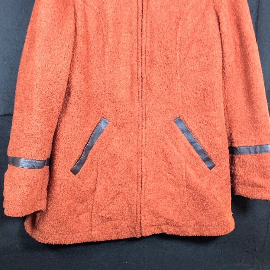 Vintage Susan Graver Womens Coat Orange Hooded Full Zip Faux Leather Trim Fleece XS Size XS / US 0-2 / IT 36-38 - 3 Thumbnail