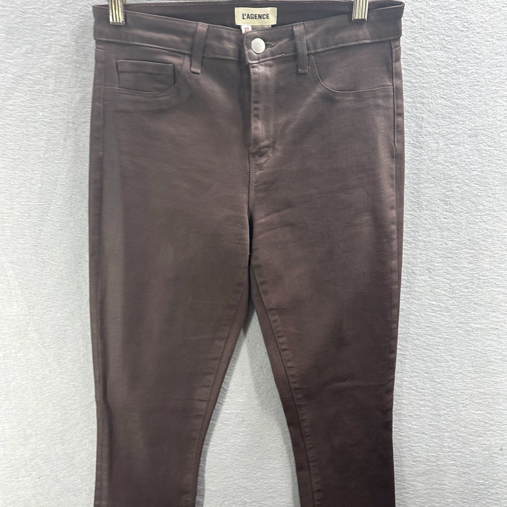 L'AGENCE L'AGENCE Marguerite Skinny High Rise Jeans Women Size 27 Brown Cocoa Coated Denim Slim Fit Size 27" / US 4 / IT 40 - 3 Thumbnail