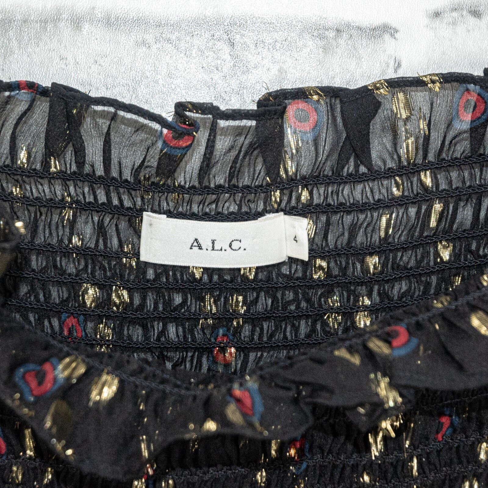A.L.C. A.L.C. Agra Black Gold Metallic off Shoulder Blouse sheer 4 Size S / US 4 / IT 40 - 4 Thumbnail