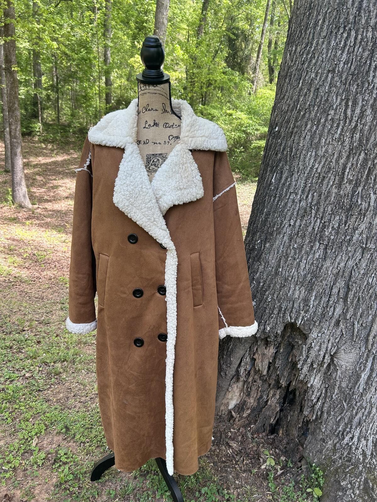 Other Aixirui Faux Shearling Long Coat - Brown & Beige Size L / US 10 / IT 46 - 1 Thumbnail