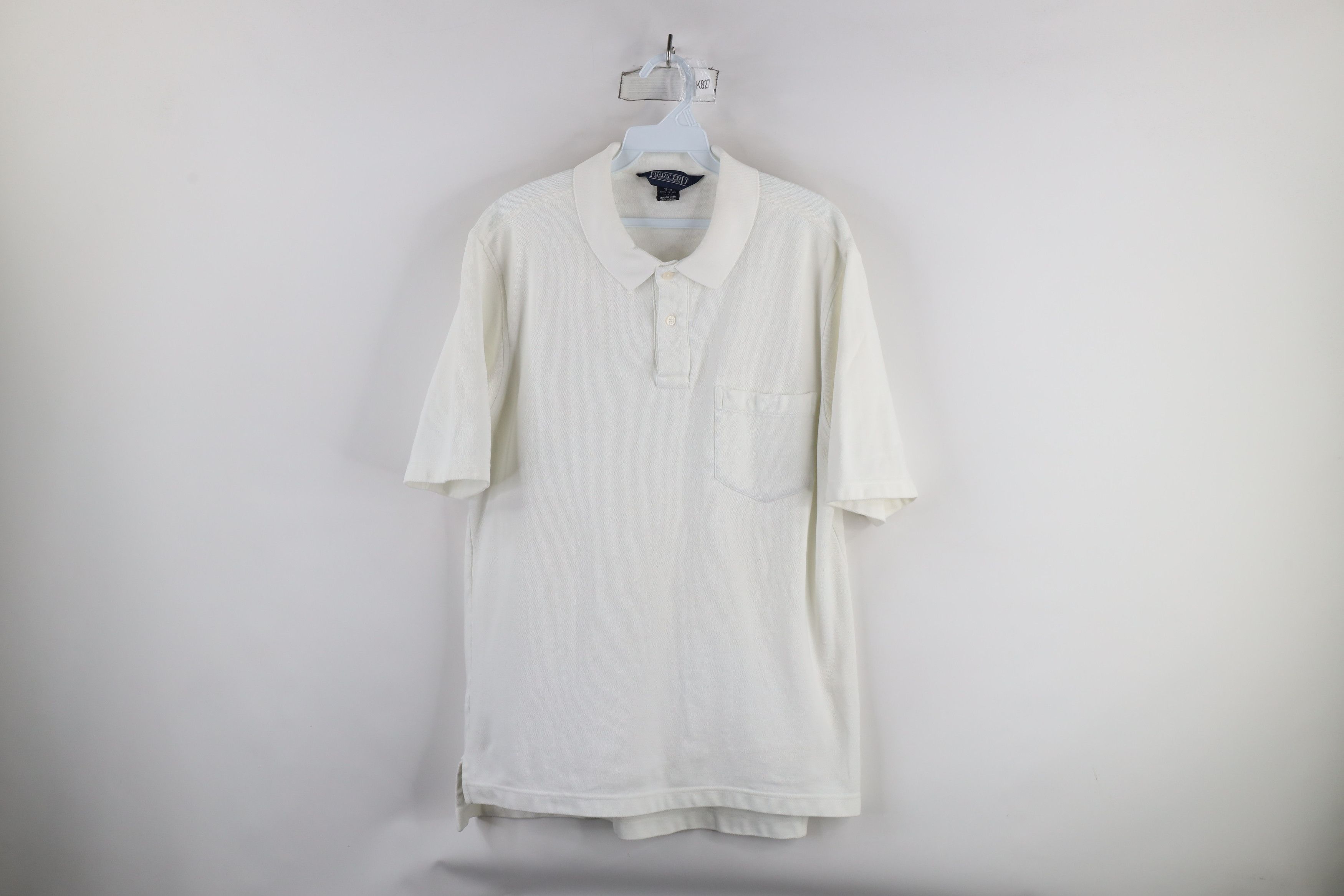 Vintage 90s Lands End Blank Pique Cotton Polo Shirt White