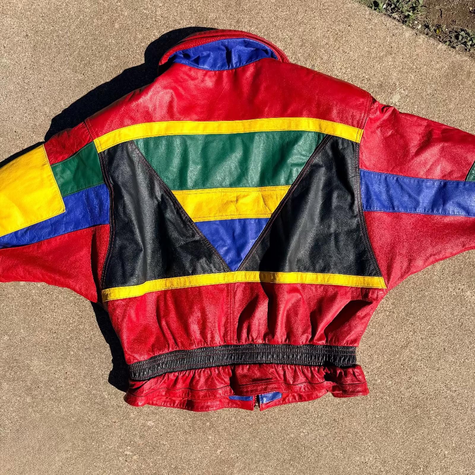 Other Mixed Blues Colorblock Leather Jacket 80s/90s Size ONE SIZE - 7 Thumbnail