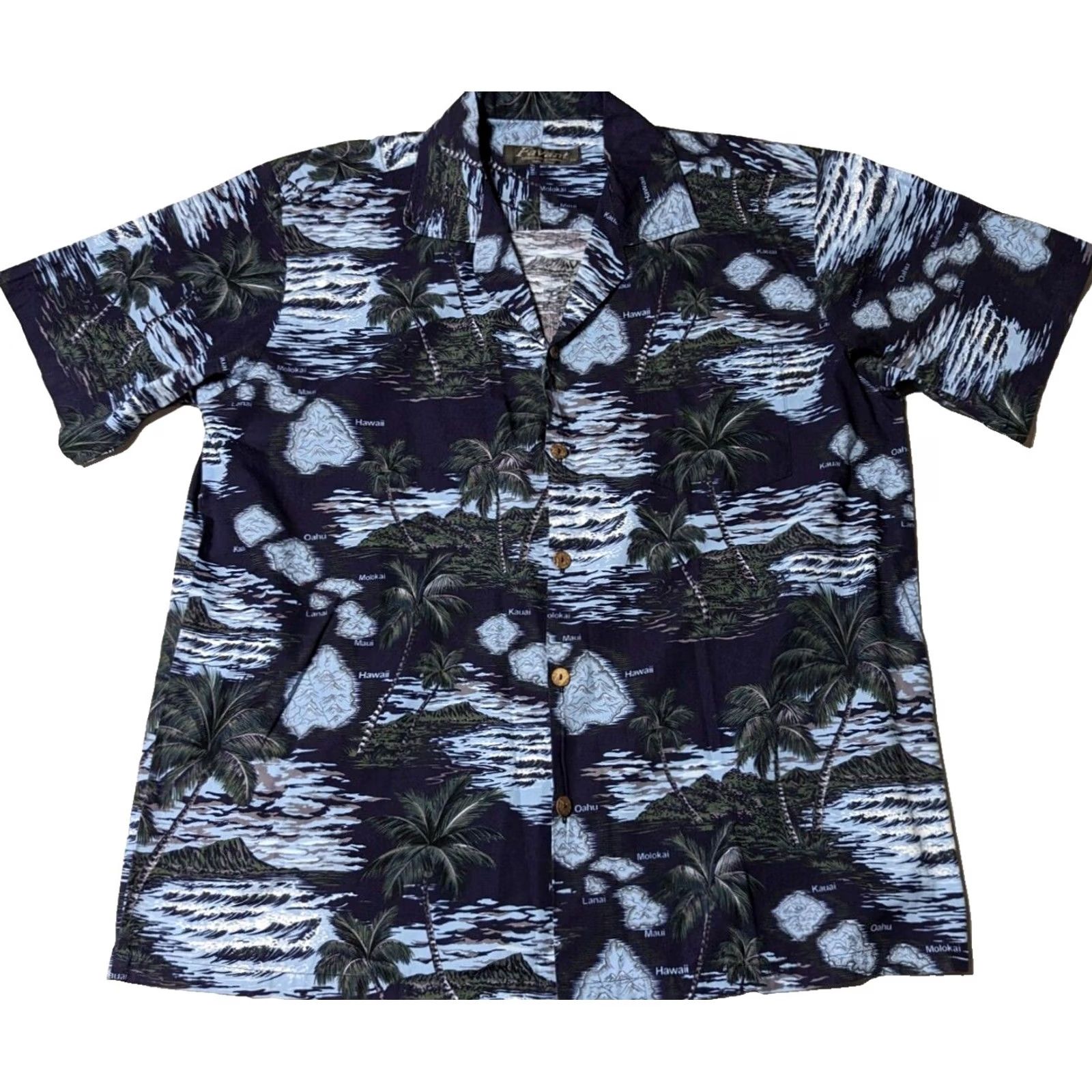 Vintage FAVANT Men XL Blue Floral 100% Cotton Hawaii Map Print Hawaiian Camp Shirt Size US XL / EU 56 / 4 - 2 Thumbnail