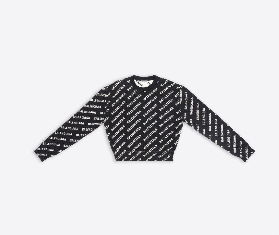 Balenciaga o1s1wg110225 Mini Allover Logo Sweater in Black Size US L / EU 52-54 / 3 - 1 Thumbnail