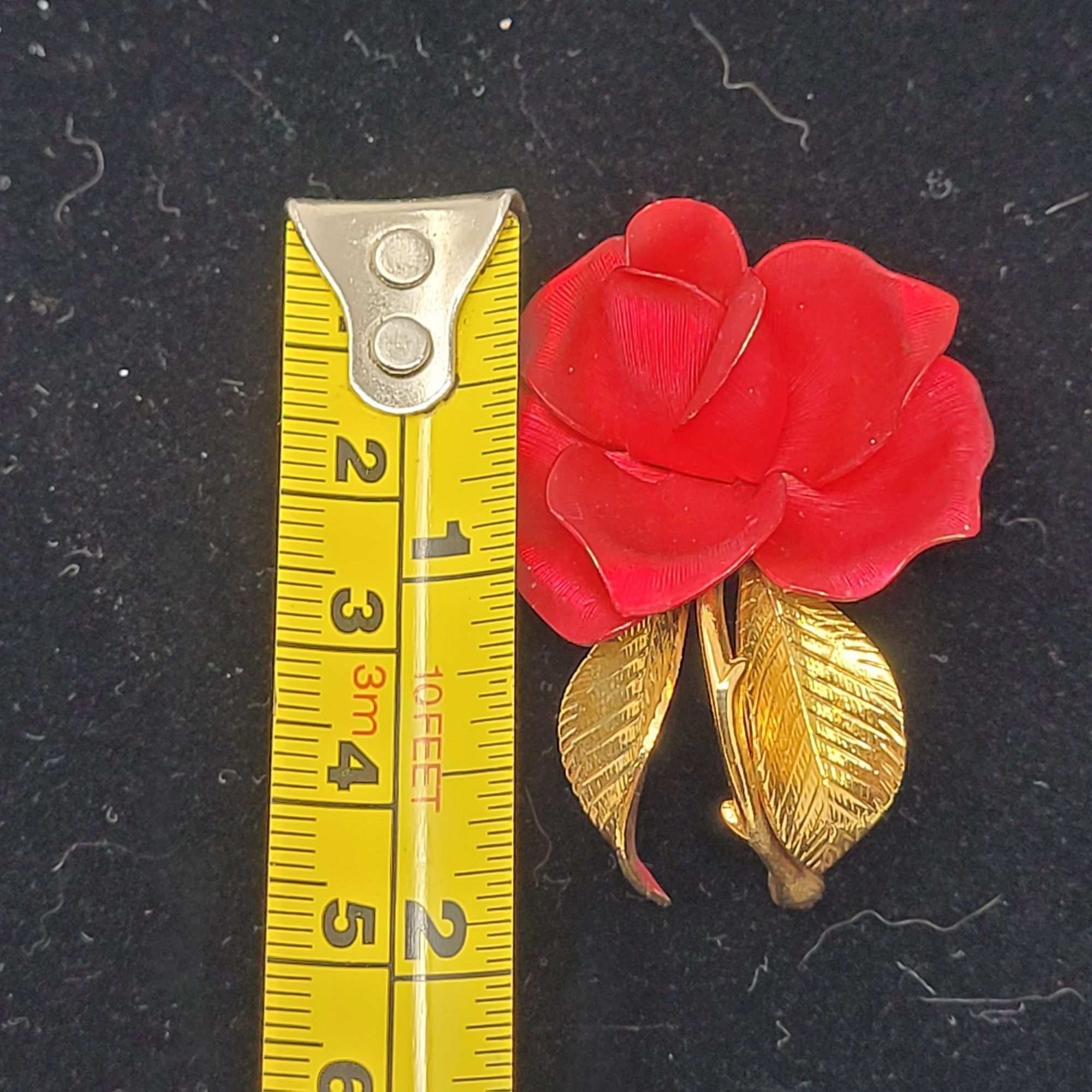 Vintage Vintage Signed Gerrito Red Satin Enamel Rose Brooch Pin Gold Size ONE SIZE - 4 Thumbnail