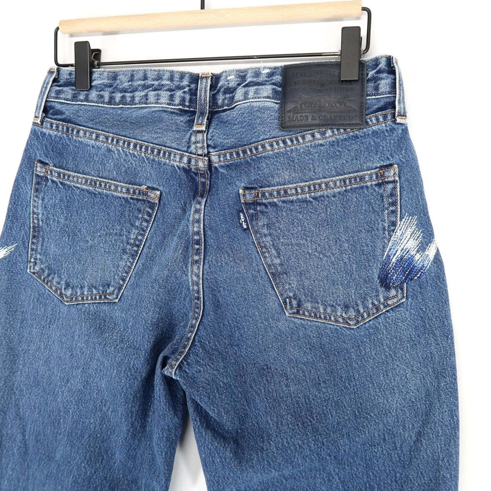 Levi's Levis Made & Crafted Jeans Mens 29 Blue Draft Wide Taper Crop Distressed Cotton Size US 29 - 4 Thumbnail