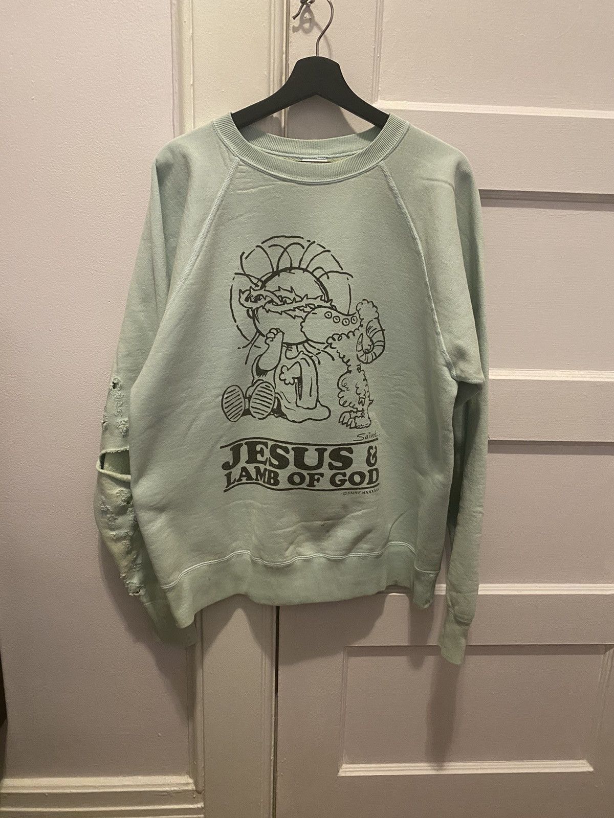 image of Aries x Saint Michael Crewneck in Blue, Men's (Size Large)