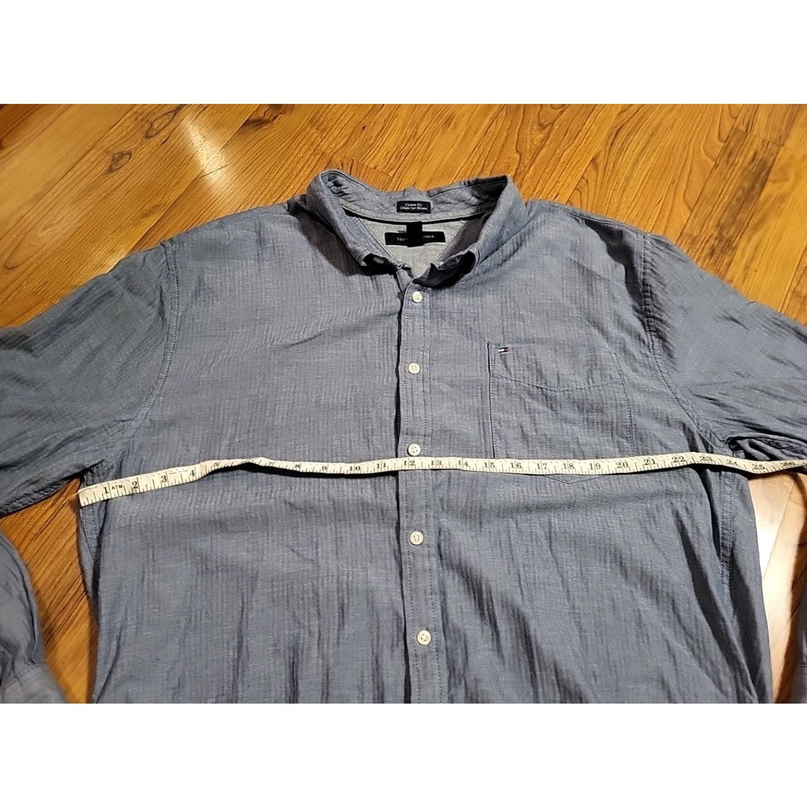 Tommy Hilfiger VINTAGE? No — skip. Title: Tommy Hilfiger Shirt 2XL Blue Cotton Button-Down Long Sleeve Herringbone Collared Classic Size US XXL / EU 58 / 5 - 5 Thumbnail