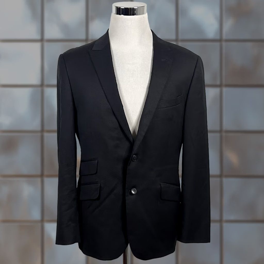 Joseph Abboud Joseph Abboud Sport Coat 42R Slim Fit Wool Black Plaid Peak Lapel Vented Reda Wool Size US XS / EU 42 / 0 - 1 Thumbnail