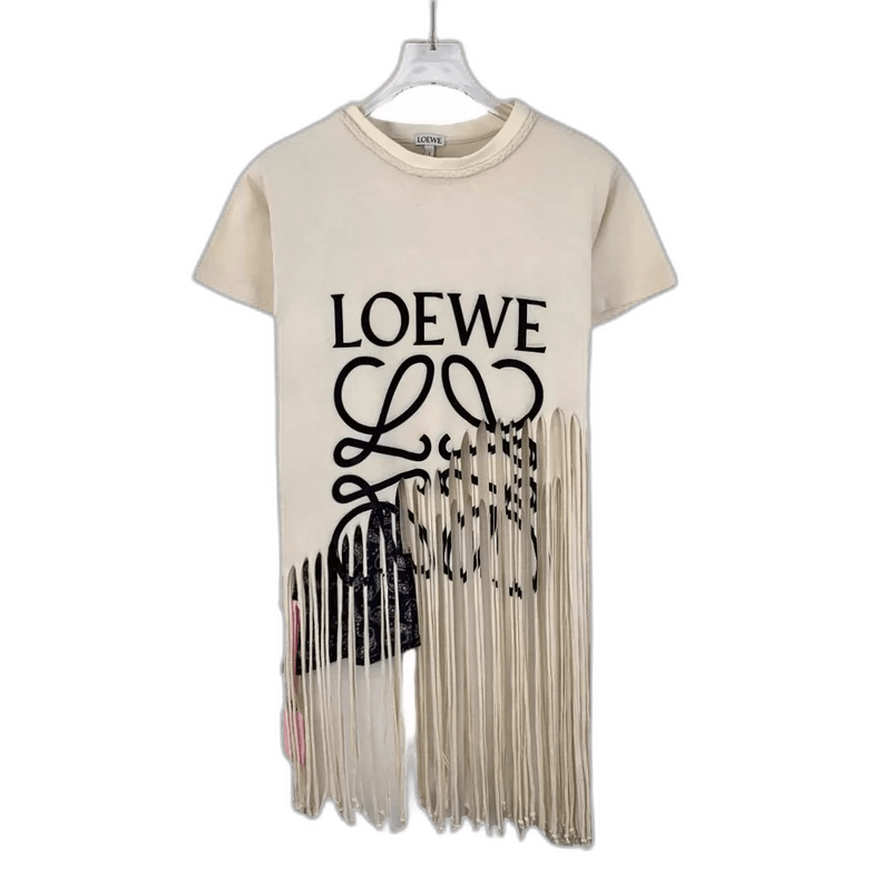 Loewe Loewe Beige Logo Print Fringed T-Shirt Size S / US 4 / IT 40 - 1 Thumbnail