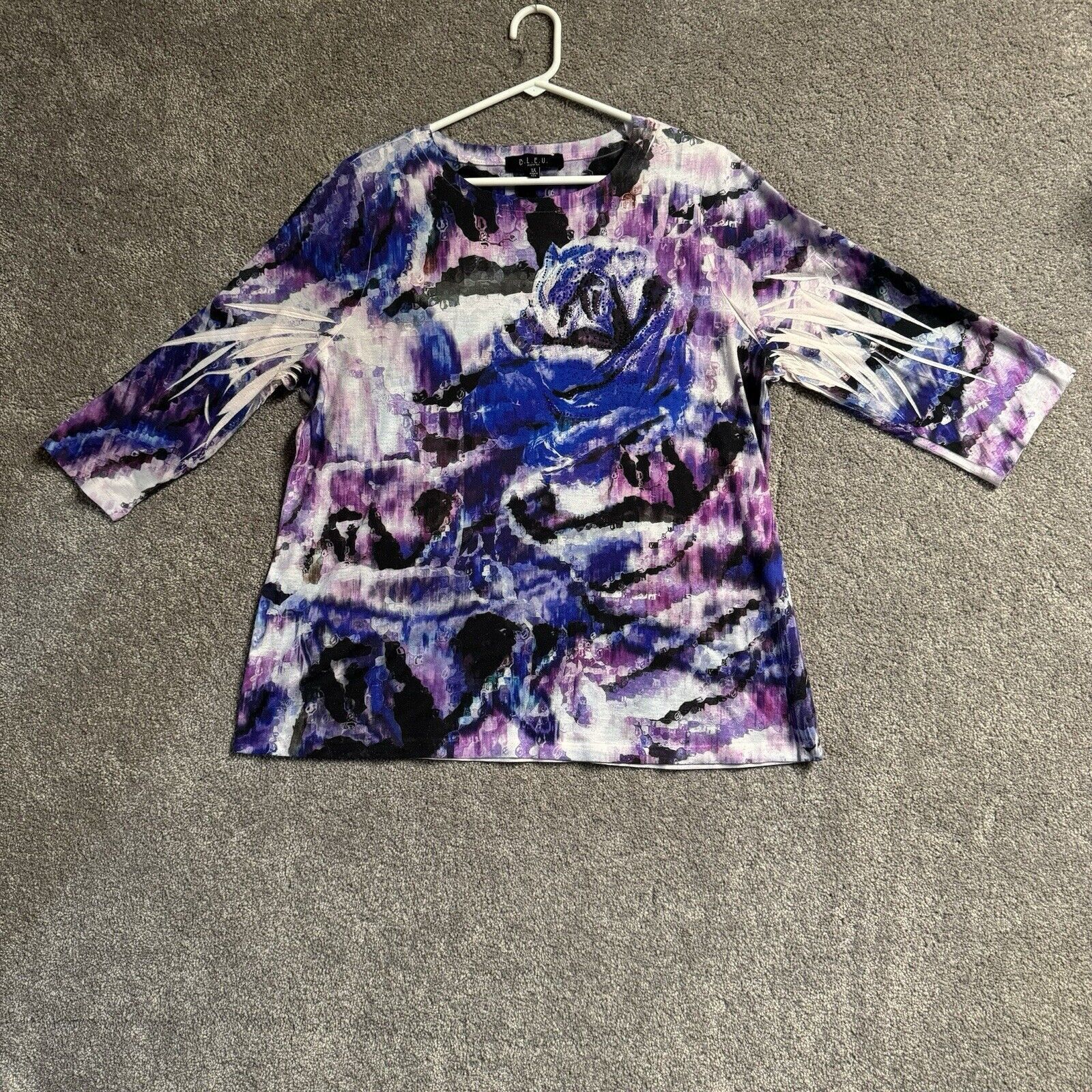 Other 90s Y2K Womens Top 1X Plus Abstract Floral Rhinestones Size XL / US 12-14 / IT 48-50 - 1 Thumbnail